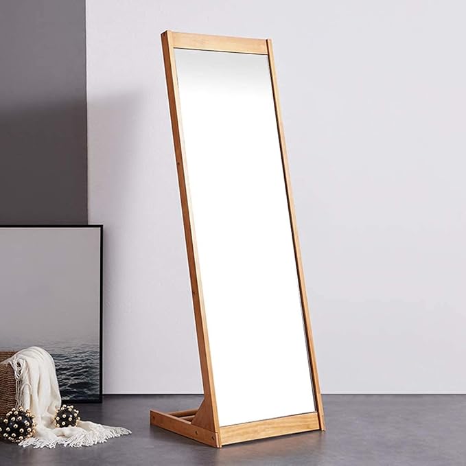 Full Length Mirrors Full Length Vintage Wooden Rectangle Free Standing with Storage for Bedroom Hall Floor Mirror (Color : Brown) (Wood Color)