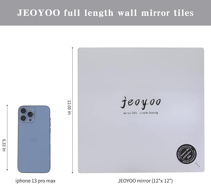 JEOYOO Full Length Mirror Unbreakable Gym Mirrors for Home Gym, 12"X12"X0.12", 4 Pcs, Plexiglass Locker Tiles, Body Workout Wall Mirror for Bedroom, Gift Idea, Over The Door Wall-Mounted Sticker