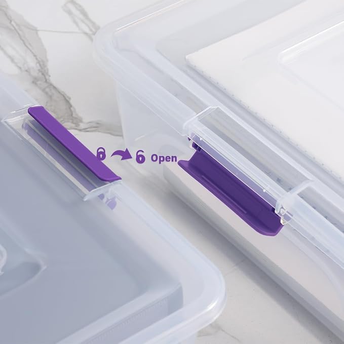 Plastic Storage Containers Clear Craft Storage Bins with Grey Handle,Organizer Box with Durable Lids Stackable Containers for Organizing Craft and Tools (4 Pack-10 Quart Purple)