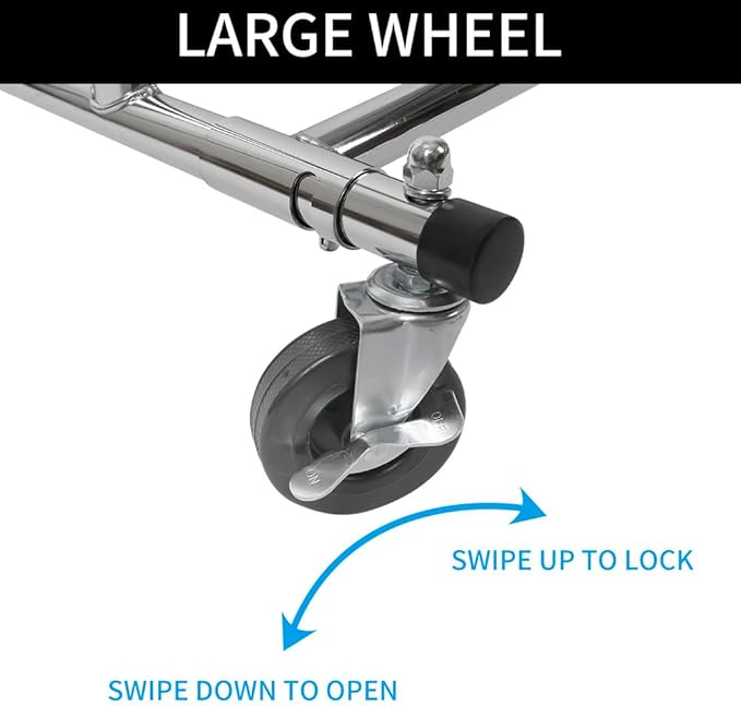 Fishat Silver Heavy Duty Double Rod Garment Clothes Rack for Hanging Clothes Chrome, Commercial Rolling Organizer Commercial Metal with Lockable Wheels Mobile for Coats Dresses
