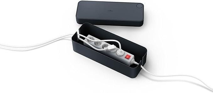 Durable Cavoline Cable Management Box L - Safely Store Power Blocks and Cables - USB Cable Outlet for Charging Devices - Made of Flame Retardant Plastic - Large Box in Graphite