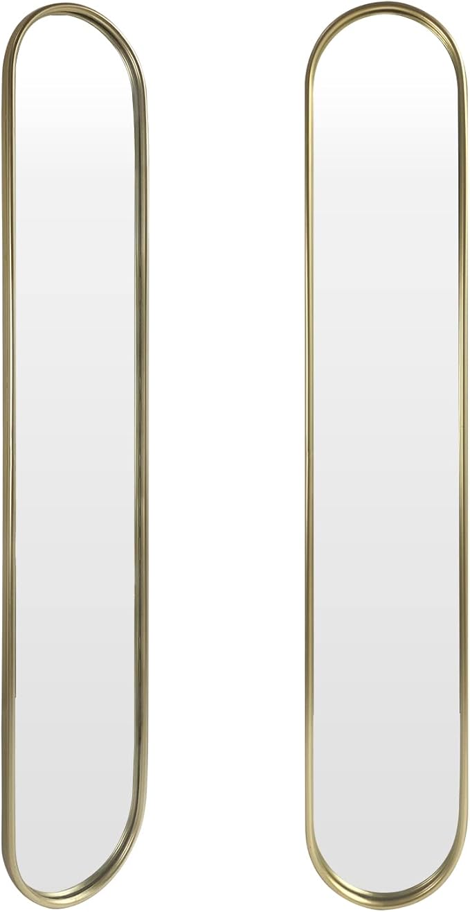 OUSHUAI Gold Full Length Oval Mirror,Narrow Capsule Long Mirrors with Metal Frame for Entryway,Hallway,Living Room 44"X8" (1pc)