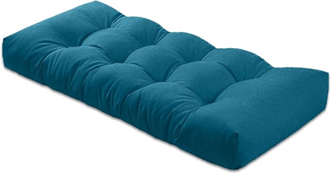 Bench Cushion 47 inches,Indoor/Outdoor Non-Slip Tufted Cushions, Premium Waterproof Linen, Soft Piano Sofa Cushions, High-Density Memory Foam(Dark Blue-47x19x4in)