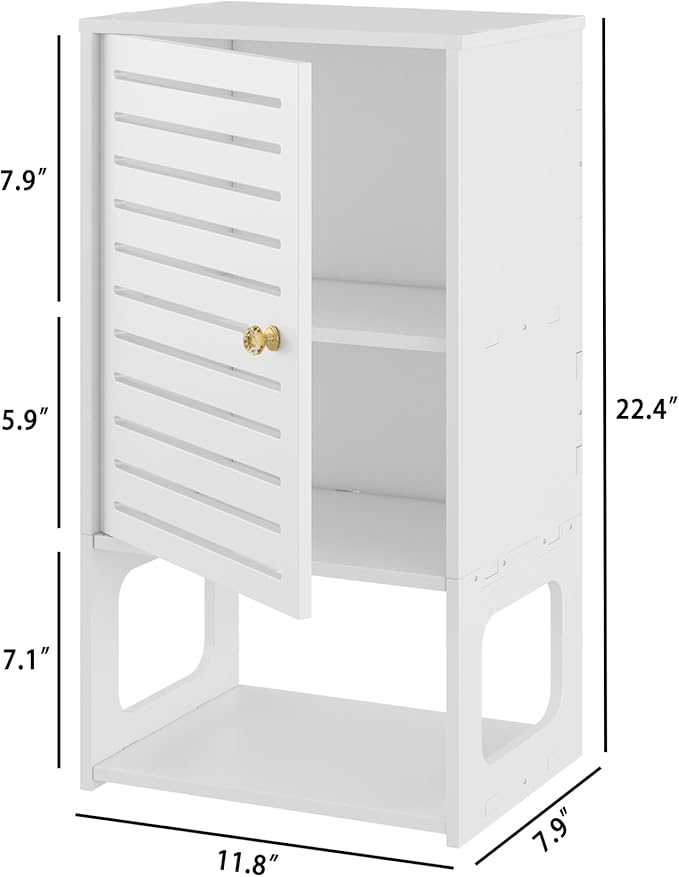 4-Tier Wall Bathroom Storage, White Cabinet with Door & Open Shelf, Space-Saving Organizer for Bathroom, Kitchen, Entryway (7.9" D x 11.8" W x 22.4" H)