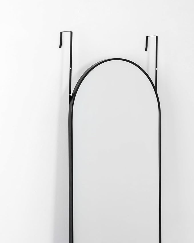 BEVERDY 14"x 48" Arched Vertical Wall Mirror, Black, Over The Door, Full Body, Hanging Door Mirror