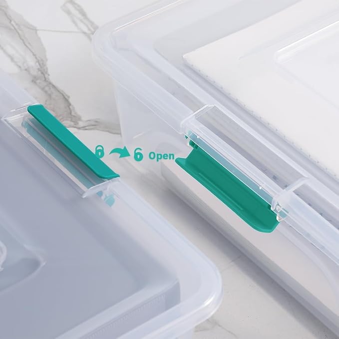Plastic Storage Containers Clear Craft Storage Bins with Grey Handle,Organizer Box with Durable Lids Stackable Containers for Organizing Craft and Tools (4 Pack-10 Quart Green)