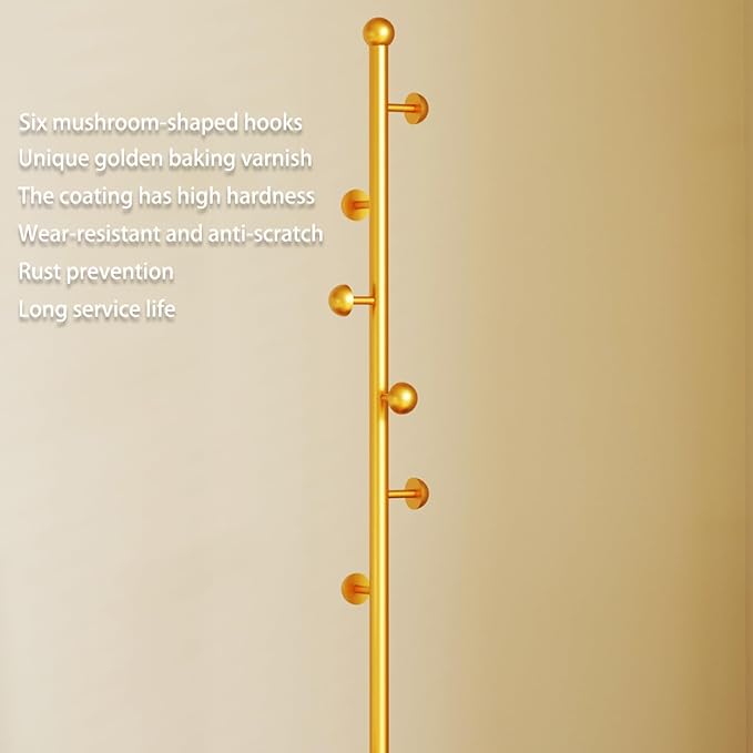 Coat Rack,Metal Free Standing Coat Stand with marble base, Hall Coat Tree with 6 Hooks and Storage Tray,68.9 Inch Tall, for Coats, Hats, Bags, for Entryway, Hallway, Bedroom