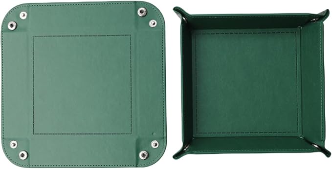 Valet Tray Desktop Storage Organizer – Vegan Leather Catchall Tray Bedside Vanity Tray Nightstand Caddy Holder for Remote Controller, Watch, Keys, Phone, Wallet, Coin, Jewelry, Midnight Green