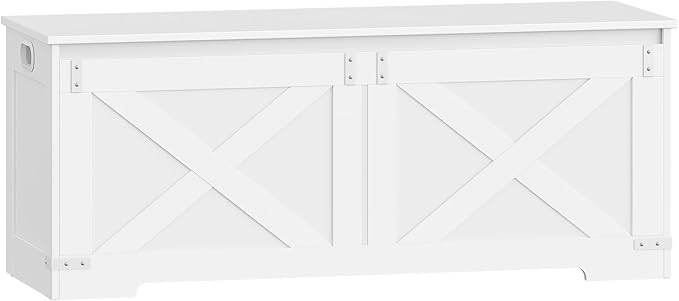 Hzuaneri 47.2" Storage Chest, Large Storage Trunk with 2 Hinges, Farmhouse Wooden Box Bench, Lift-Top Organizer Chest, Entryway Trunk for Bedroom, Living Room, White SB12103X