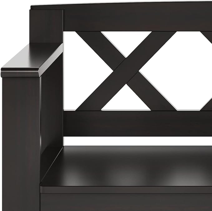 SIMPLIHOME Amherst Entryway Storage Bench - 36 inch Wide Solid Wood Hallway Bench in Hickory Brown, Transitional Bench for Entry or Mudroom with Lift-Up Lid, Storage Compartments and X-Back Detail