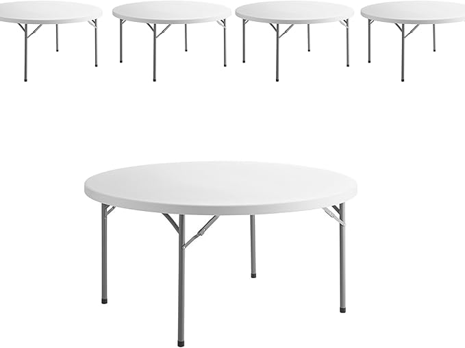 PRO&Family Commercial Round Folding Table, White Top, Powder-Coated Steel Frame, High-Impact Polyethylene Construction, Perfect for Wedding, Party, Shool, Church. (5, 60")