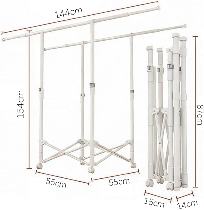 Clothes Rack Double Rods, Foldable Laundry Rack for Air Drying Clothing, Wardrobe Closet Rolling Sturdy Metal Garment Rack for Bedroom Laundry Living Room, Black