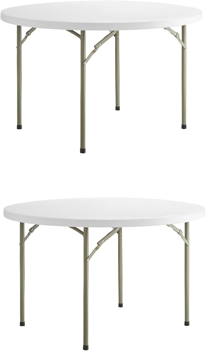 PRO&Family Commercial Round Folding Table, White Top, Powder-Coated Steel Frame, High-Impact Polyethylene Construction, Perfect for Wedding, Party, Shool, Church. (2, 48")