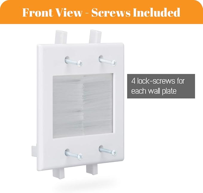 2 Gang Brush Wall Plate White Built in Low Voltage Mounting Bracket for Cables Pass Through 2 Pack