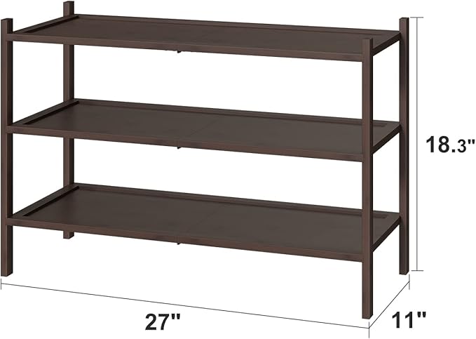 kiplant Bamboo Shoe Rack for Entryway, 3-Tier Stackable | Foldable | Natural, Shoe Organizer for Hallway Closet, Free Standing Shoe Racks for Indoor Outdoor