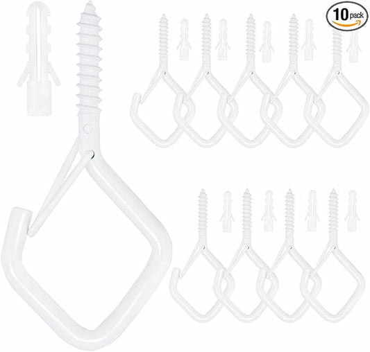 10PCS Eye Screw Hooks for Hanging Heavy Duty with Safety Buckle.Metal Ceiling Hooks for Hanging Plants,Cup,Wind Chime,Bird Feeders,christmas String Lights at Indoor&Outdoor,2.36 Inch(No Drill Bit)
