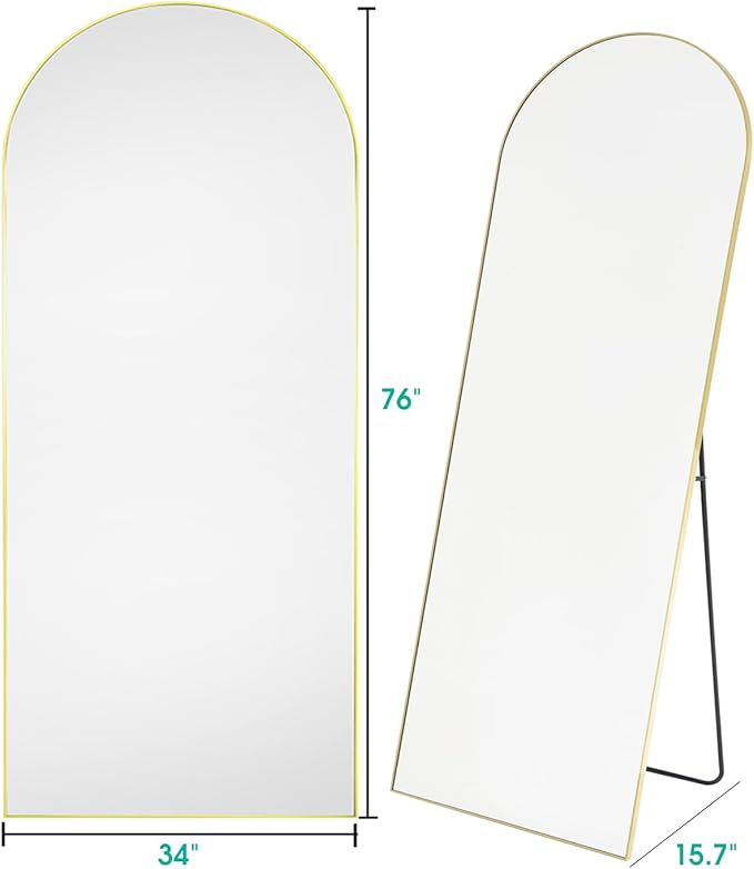 BEVERDY Gold Arch Mirror - 34in x 76in Freestanding Full Body Mirror, Wall-Mount Option for Bedroom