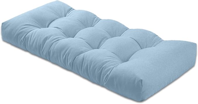 Bench Cushion 42 inches,Indoor/Outdoor Non-Slip Tufted Cushions, Premium Waterproof Linen, Soft Piano Sofa Cushions, Entryway Storage, Bay Window, High-Density Memory Foam(Grey Blue-42x16x4in)