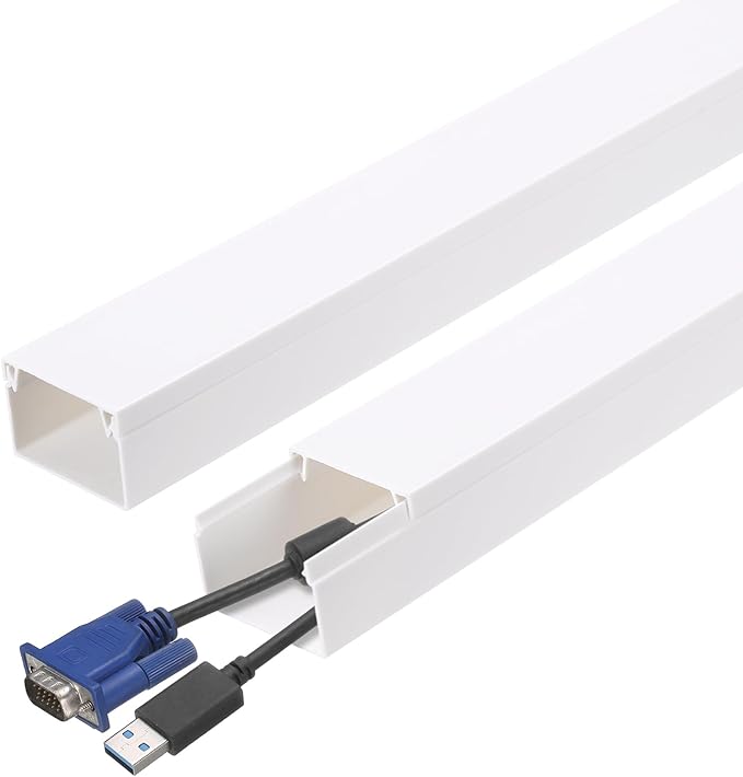 HARFINGTON 5pcs Cord Hider Wall 15inx1.18inx0.8in (LxWxH) PVC Cable Cover Self Adhesive Wire Hider Wall Mounted TV Cable Raceway for Cables Management (75in Total Length),White