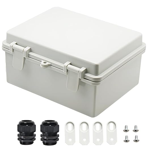 Zulkit Junction Box ABS Plastic Dustproof Waterproof IP65 Electrical Boxes Hinged Shell Outdoor Universal Project Enclosure 8.7 x 6.7 x 4.3 inch (220x170x110 mm)