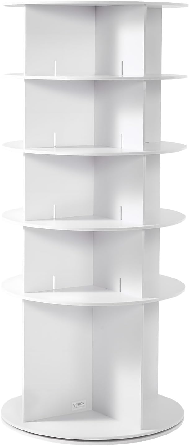 VEVOR 5 Tiers Rotating Shoe Rack Tower, 360° Spinning Shoe Rack, Revolving Storage Round Carousel Display, Freestanding Lazy Susan Organizer Display for Bedroom, Living Room, Entryway, Closet, White