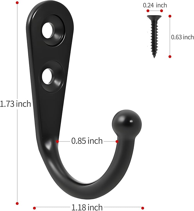 20 Pcs Key Hooks Coat Hooks for Hanging, Key Holder, Wall Mount Hook with Stainless Steel Screws, Command Hooks Utility Hangers for Key, Hat, Cup, Coat, Picture (Black)