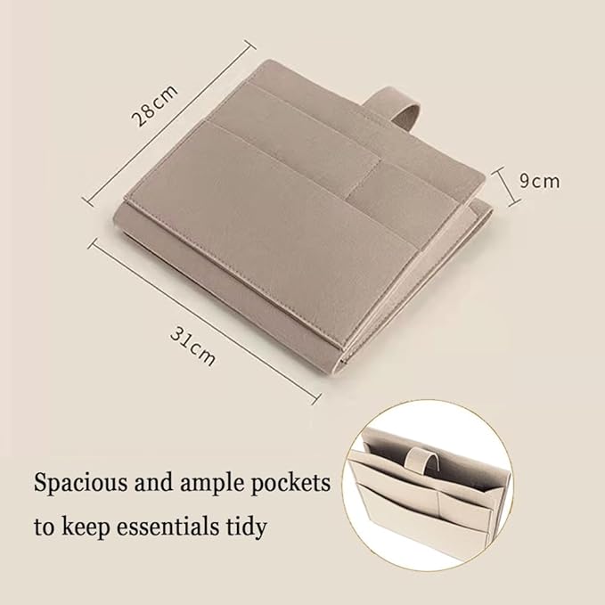 Felt Bedside Caddy, Large Bed Storage Organizer Hanging Bag Holder with Cord Slit,Magazine Book Phone and Remote Caddy for Bed Home Dorm Sofa,Bedside Pouch