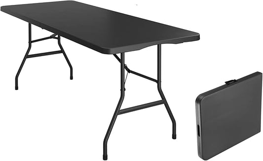 6 Foot Foldable Table with Built in Handle & Steel Legs,Heavy Duty Portable,Perfect for Party, Dining, Wedding, Events, Picnic Indoor, Outdoor, Camping, Utility, Folding(Black-1pac)