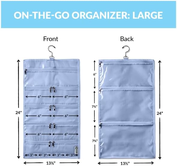 On-The-Go Organizer, 14 Clear Vinyl Pockets, Hanging Travel Case for Makeup and Accessories, 13.5 x 24 inches (Cotton Candy, Large)