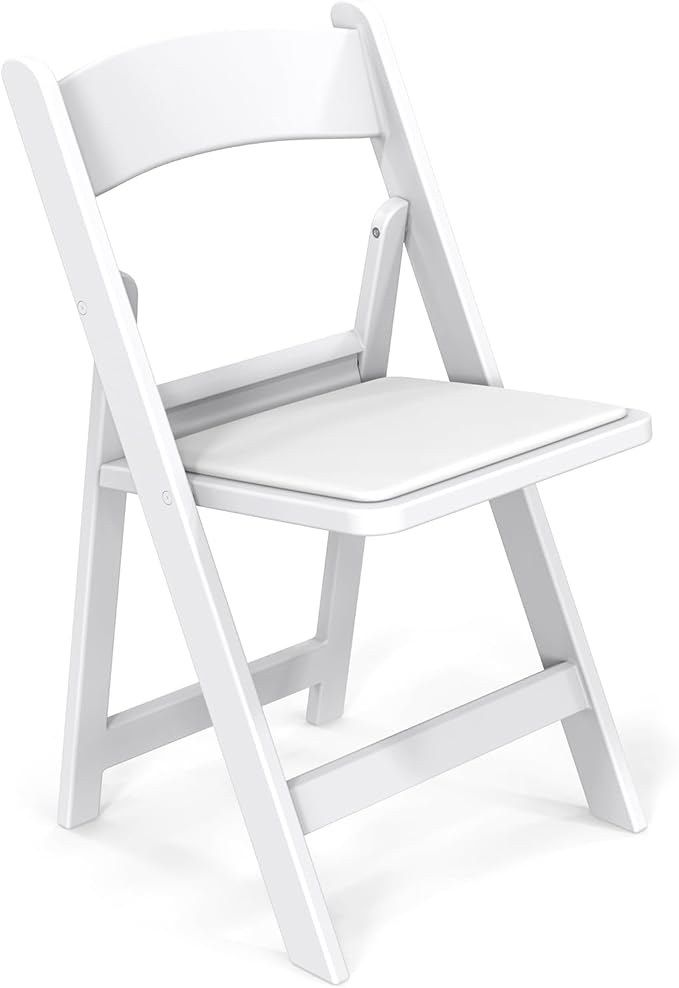 VINGLI White Resin Folding Chair with Padded Cushion, Set of 1, Plastic Foldable Seat for Indoor & Outdoor Use, Comfortable Design for Events, Parties & Home (1, White, M)