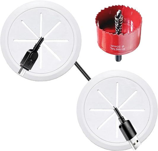 2 Pack TV Wire Hider for Wall, 1.97 Inch (50mm Hole) Cord Hider in Wall Cable Management Kit, Includes 2 Pass Throughs and 1 Hole Saw Drill Attachment Easy to Install