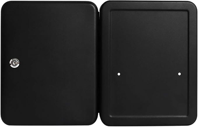 Jssmst Key Lock Box Wall Mount Security Key Storage Box, Locking Key Cabinet Wall Mount with 48 Key Hooks & Tags Key Labels, 11.81 x 9.45 x 2.95 inches, Black Matt