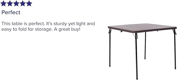 Flash Furniture Dunham 2.83-Foot Square Bi-Fold Brown Wood Grain Plastic Folding Table with Carrying Handle