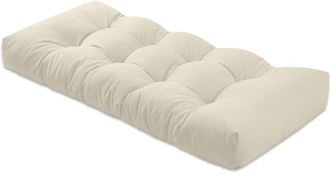 Bench Cushion 48 inches,Indoor/Outdoor Non-Slip Tufted Cushions, Premium Waterproof Linen, Soft Piano Sofa Cushions, Entryway Storage, Bay Window, High-Density Memory Foam(Light Beige-48x16x4in)