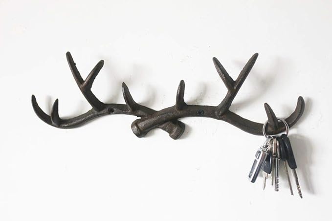 Vintage Cast Iron Deer Antlers Wall Coat Hooks- Farmhouse Chic Metal Hanger Coat Rack Key Holder Jewellery Display Rack Bathroom Towels Rack Hooks(with Screws)