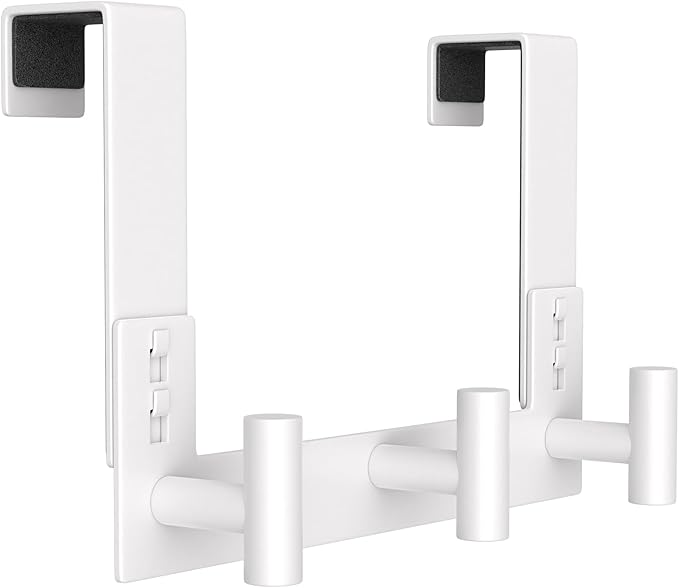 PMMASTO Over The Door Hooks, Fits 1-3/4" Thick Door No Drill Hooks for Closet Bathroom Bedroom Organization, Hanger for Coat Towel Robe (White, 3 T-Hooks)