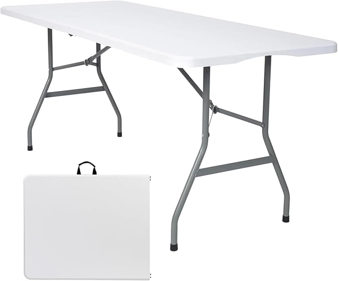 Lakhow 6 FT Folding Table,Outdoor Indoor Plastic Table Portable Square Height Dining Table Perfect for Picnics, Parties, Party and Camping, White