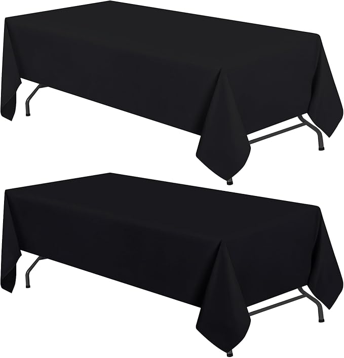 White Classic WEALUXE 2 Pack Black Kitchen Rectangle Tablecloth 4ft [ 60 x 84 in ], Stain and Wrinkle Resistant Washable Polyester Table Cover