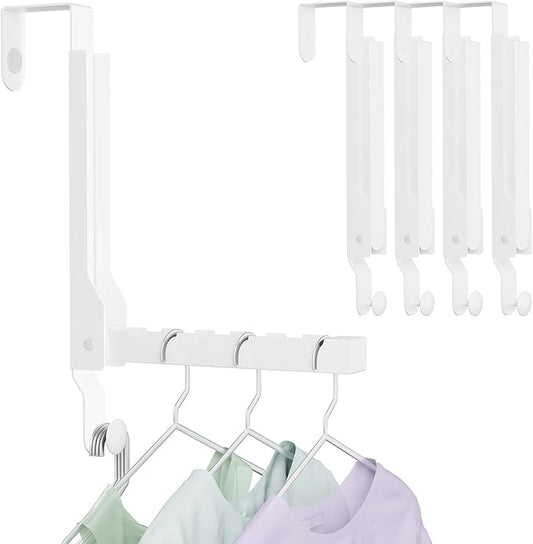 4 Pack Over The Door Hanger Folding Clothes Drying Rack, Folding Hanging Coat Rack for Indoor Laundry Room Compact Small Space Foldable Portable Clothing Hanger Hook Collapsible (Wihte-4(Upgraded))