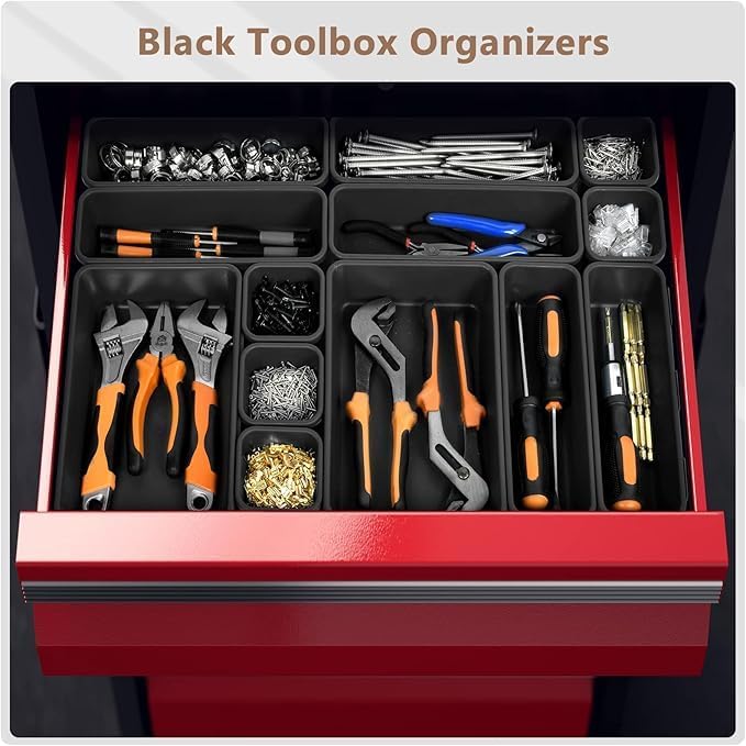 A-LUGEI【X-Large Size】【5 Pcs】 Tool Box Organizer Tray Divider【Single Size】 Desk Drawer Organizer Bin, Garage Organization and Storage Toolbox for Rolling Tool Chest Cart Cabinet WorkBench Part Widget