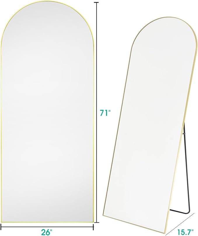 BEVERDY 27x71 inches Arched Full Length Mirror, Oversized Gold Floor Mirror, Wall Mounted Mirror for Bedroom, Aluminum Frame, Modern Design, Home Decor