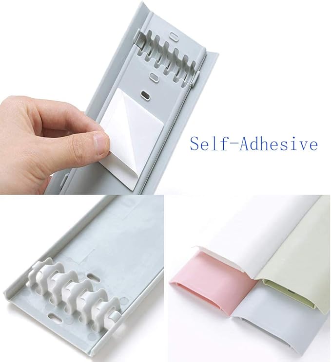Cable Concealer Cord Cover, Airlxf 2 PCS Self-Adhesive Wall Cable Covers with 4 PCS Double-side Tapes for TV Computer Office Theater (White)