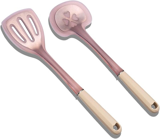 2-Piece Cooking Spatula Set - German standard Food-Grade Silicone with Steel Core, Heat Resistant Up to 500℉, Non-Stick Cooking Utensils for Kitchen with Ergonomic Non-Slip Handle (Pink)