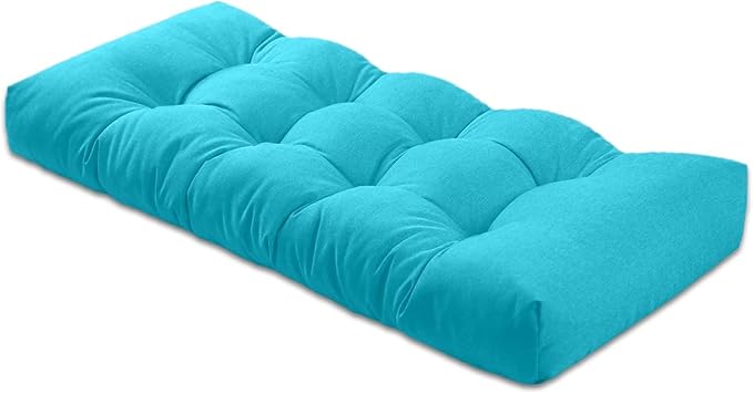 Bench Cushion 47 inches,Indoor/Outdoor Non-Slip Tufted Cushions, Premium Waterproof Linen, Soft Piano Sofa Cushions, High-Density Memory Foam(Light Blue-47x19x4in)