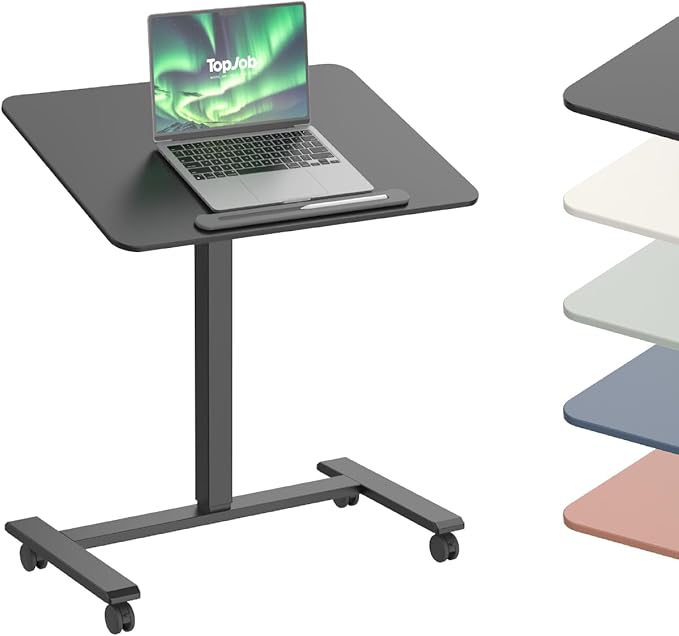TopJob ANYDESK FOLD Mobile Standing Desk, Portable with Lockable Wheels, Foldable Stand Desk, Rolling Computer Workstations, Used for Home, Couch Side Table, Bedside Table in Bed Room Kitchen (Black)