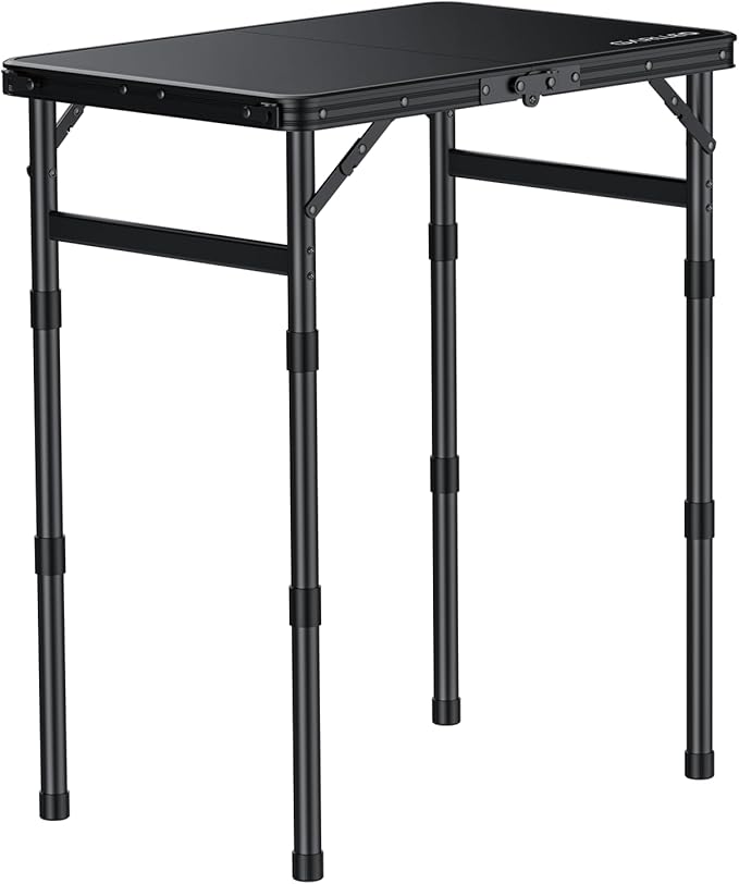 GARLLEN Folding Camping Table with Waterproof Plastic Tabletop, Portable Folding Picnic Table with 3-Adjustable Height, Aluminum Frame Outdoor Table for BBQ, Camping, Indoor Use, 22.8" L x 15.7" W