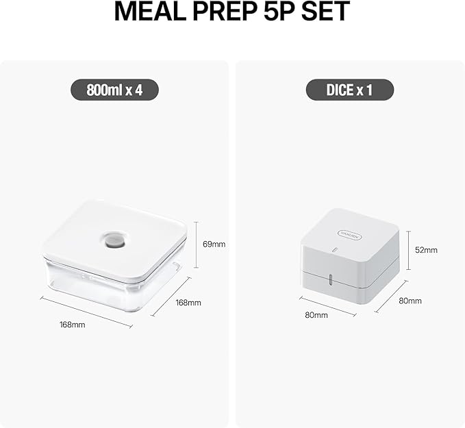VAKUEN Premium Airtight Food Storage Container. Meal Prep 0.85qt 5pc/Set. 4pcs Container and Vacuum Sealer. Patented Double Silicone Lining, 100% Leak Proof, BPA-FREE