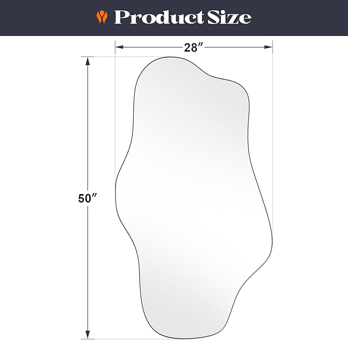 Large Irregular Wall Mirror, 28” x 50” Wavy Decorative Mirror with Modern Shaped, Black Asymmetrical Mirrors for Bathroom, Entryways, Living Room, Vanity
