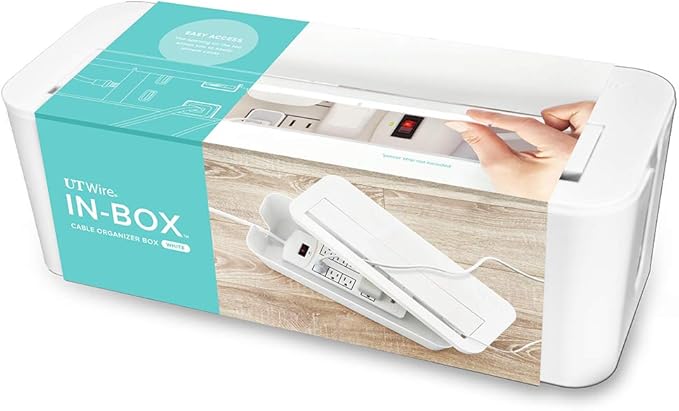 UT Wire in-Box Extra Large Cable Organizing Management Box for Under Desk Surge Protector Concealer White