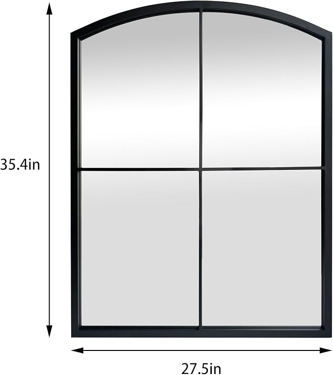 WAMIRRO Black Window Pane Mirror,Farmhouse Arched Grid Mirrors for Fireplace/Entryway/Hallway/Living Room 28"X36"